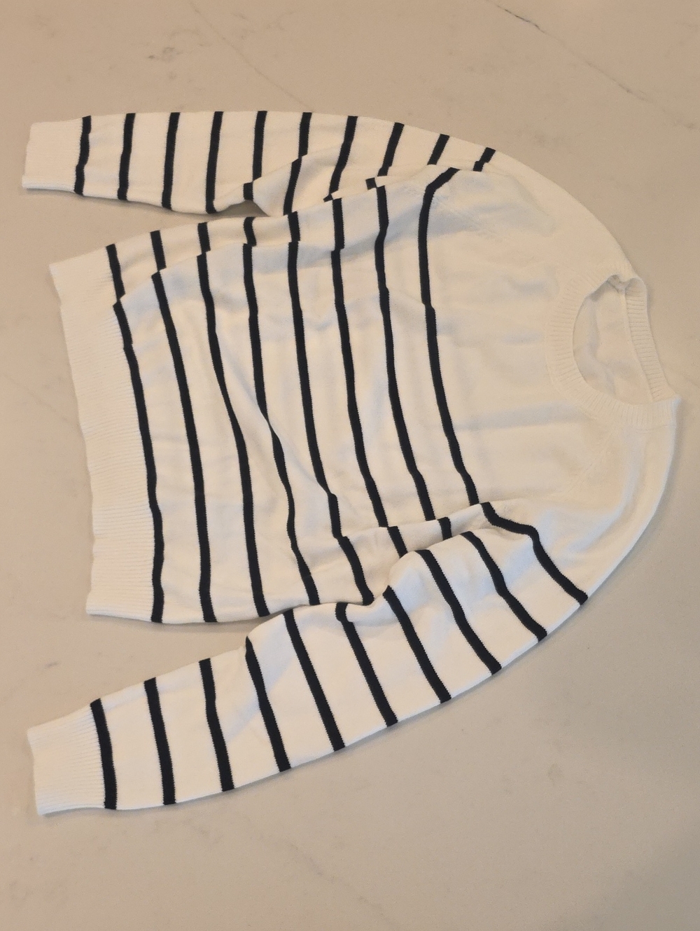 NWOT Classic White Crewneck Sweater with Black Stripes
